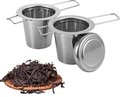 2 Piezas Infusor de Té, Filtro para Té de Acero Inoxidable 304,Filtros Para Té con Tapa y Mango Plegable, Reutilizable, se Adapta a Varios Tamaños de Tazas y Teteras
