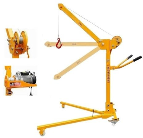 IUokLU Mobiler Handkran, elektrischer Haushalts-Fahrzeugkran, Mikro-Hebezeug (Farbe: Elektrisch, 500 kg) (500 kg, Handkurbel + elektrisch)