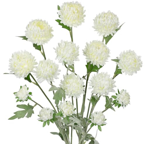 Arborus 5 STK Künstliche Chrysantheme Zweige 70 cm Künstliche Blumen Weiß | Blumenstrauß Chrysanthemen für Vase Deko Herbstblumen zum Basteln Plastik Blumen für Tisch Regal Balkon Fensterbank Zuhause