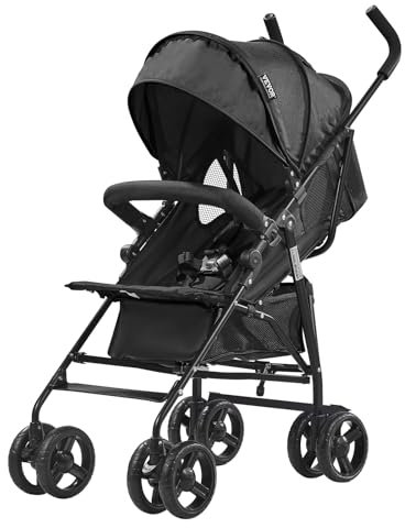 VEVOR Passeggino Leggero, 1170 x 340 x 240 mm Passeggino per Bambini Piccoli a Ombrello, Schienale Reclinabile Multiposizione, Telaio in Acciaio Carbonio, Ampio Cestino Portaoggetti, per Viaggi, Nero