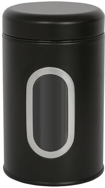 Harbour Housewares Food Storage Container - Black - 1x Metal Kitchen Caddy Barrel with Airtight Lid & Transparent Viewing Window Stainless Steel Storage Tins for Kitchen Bench or Pantry