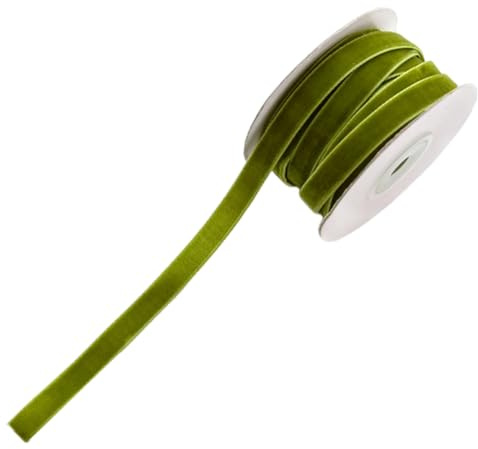 CABODYALS 2 rouleau de Ruban de Velours Vert Olive de 20 m 3/8{6} cm Doux et Fin Simple Face Vintage en Tissu Solide Rouleaux avec Bobine pour Sapin de Noël Cadeaux de Mariage Invitations Artisanat Br