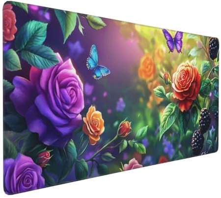 Gaming Mauspad XXL Rose Mousepad 1000x500x4mm Blume Verlängertes Mauspad Schreibtischauflage,Genähte Kanten Mauspad,Verbessert Präzision und Geschwindigkeit Wasserdicht Geeignet für Büro und Spiele