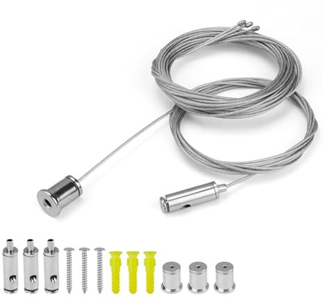SHENGYIG 4 Pièces Câble Acier Inoxydable pour Suspension Luminairee | Longueur Réglable 1,5 mm × 2 m, Argent, Pour LED Plafonnier, Salon, Salle de Bain et Bureau
