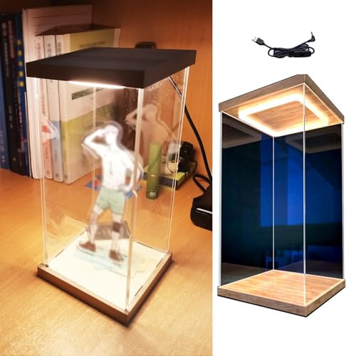 Acryl Vitrine Beleuchtete Hohe Acryl-Vitrine Sammlerstücke, Staubdichte Aufbewahrungsvitrine mit Tür Und LED, Transparent Trophäen, Modellautos, Figuren Ausstellungsbehälter für Kuriositäten(30x20x30c