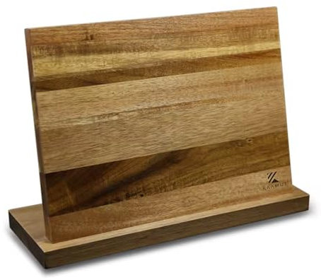 KAAMUT® Portacuchillos magnético – Bloque de cuchillos – Madera de acacia – Antideslizante – Afilador de cuchillos de 4 pasos incluido – Almacenamiento de cocina elegante