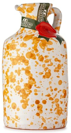 Olio Extra Vergine di Oliva EVO 250ml – Bottiglia in Ceramica Gialla Decorata a Mano – Estratto a Freddo