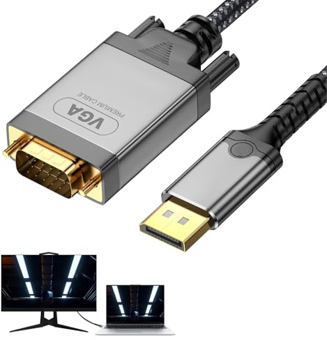 Nangilo VGA To DP, VGA To DP Adapter Cable, V GA to DisplayPort Cable, D P To V GA Adapter 3.3ft Cable, Hdmi to V GA A dapter Compatible with Windows, Linux, Android, IOS, Mac OS, Desktop, HDTV (2M)