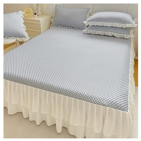 DOUZIO Sommer Kühlendes Bettlaken mit 2 Kopfkissenbezügen, Kühlende Matratzenauflage für Einzel- Doppel- Super King Bett, Tragbare Kühlende Schlafmatte Waschbar(Size:150×200cm,Color:Grey-C)