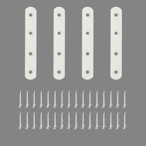 Alise Stainless Steel Flat Plates - 5 Inch Mending Plate Flat Brace Heavy Duty Straight Brackets for Wood, Board, Bed Frame, Furniture Shelves, Furniture Connector Repair Fixing Joint,White