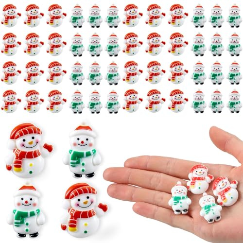 Weihnachten Miniatur Ornamente, 50 Stück Mini Weihnachtsdeko zum Basteln, Miniatur Schneemann Deko, Mini Weihnachtsschmuck Basteln, Weihnachtsdeko Harz für Weihnachten DIY Dekorationen