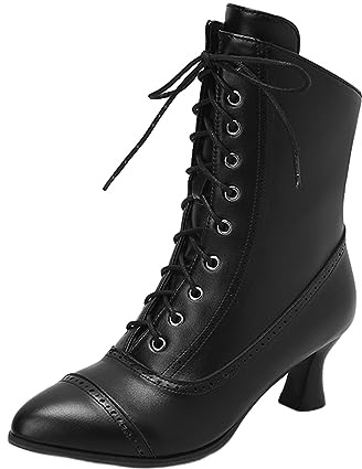 Generisch 2025 Bottines pour femme avec talon, fermeture éclair latérale avec grain de bois, Noir , 39 EU
