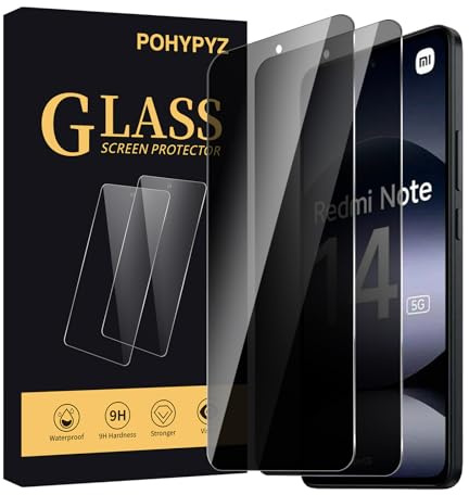 POHYPYZ 2 Stück Sichtschutz Schutzfolie für Xiaomi Redmi Note 14 4G/5G， Anti-Spy Schutzglas，Sichtschutz Displayschutz，Sichtschutzfolie，Datenschutzfilter，9H Härte，Kratzfest，Bläschenfrei