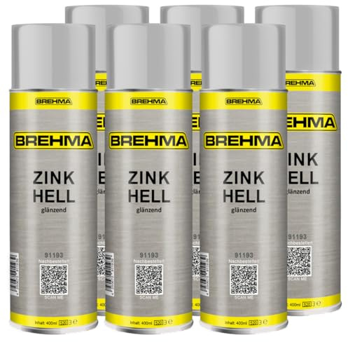 BREHMA 6x Zinkspray hell glänzend Grundierung Korrosionsschutz bis 300° C 400ml