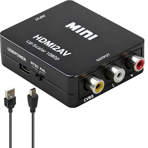 Bpzmm Convertidor HDMI a RCA 1080P con Cable USB, Adaptador HDMI a AV Composite CVBS L/R, Soporte PAL/NTSC, HDMI2AV para TV Monitores Proyectores Consola de Juegos
