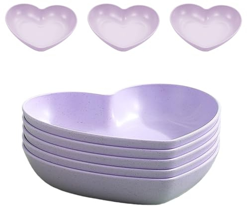 Heart Shaped Serving Bowls Purple 5 Pack Shatterproof Reusable Plastic | Shatterproof purple heart bowls for appetisers & ice cream, reusable stackable tableware for parties & Valentine’s Day