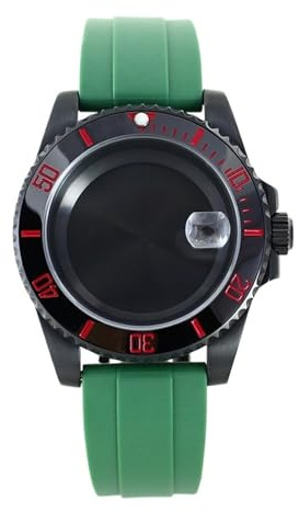 1 st 40 mm svarta män klockfodral Gummiband for Miyota 8215 Movement 200M Vattentät(Green strap 7)