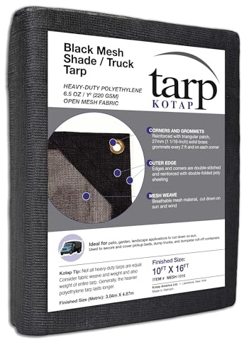 Kotap 10-ft x 16-ft Heavy-Duty 6.5 Oz Black Mesh Shade/Truck Tarp, Item: MESH-1016