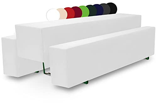 Beautissu gepolsterte Bierbank Husse & Biertisch Husse Komplettset Comfort | 5 tlg 70cm breit Weiß Hussen Set Festzeltgarnitur mit Sitzpolster breite Bierbankauflage Festzelt bierzeltgarnitur Comfort M