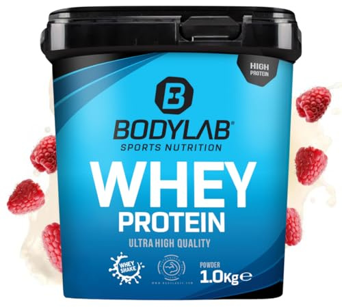 Bodylab24 Whey Protein Pulver, Himbeer-Joghurt, 1kg | Bis zu 24 g Protein pro Portion, hochwertiges Molkenprotein, perfekt löslich, ideal für Protein Shakes rund ums Training