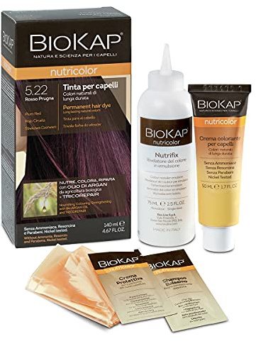 BIOKAP Nutricolor, Tinta capelli 5.22 Rosso Prugna, Tinta capelli senza ammoniaca che rende i capelli morbidi e lucenti, Colorazione capelli con colori naturali, 140 ml