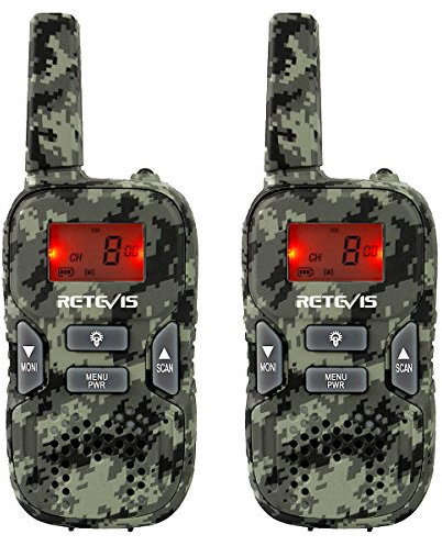 Retevis RT33 Walkie Talkie Kinder, Spielzeug Geschenke für 6-12 Jahre Kinder, 8 Kanäle VOX LED Taschenlampe, Armee Spiel, Outdoor, Abenteuer (Tarnung, 2er Pack)