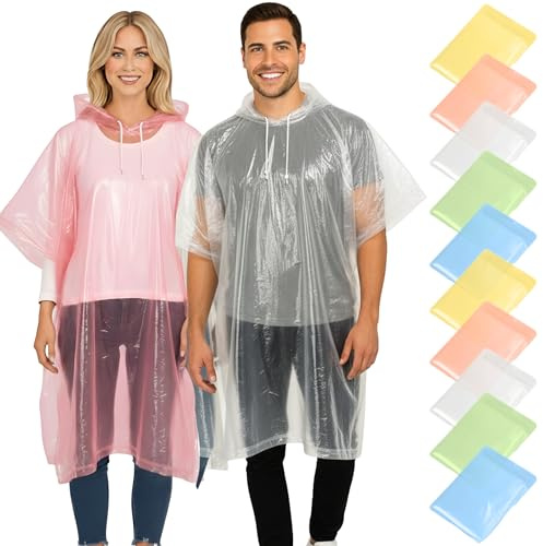 REDSTAR Poncho Pluie Imperméable Femme et Homme avec Capuche - Poncho de pluie long jetable pour adulte, Pack famille d'urgence, Veste longue waterproof, Pliable, Pour festival, randonnée, vélo