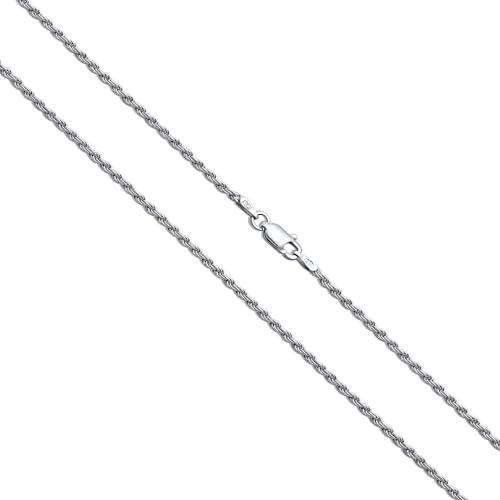 Aka Gioielli® - Collana Donna Uomo in Argento Sterling 925 Rodiato - Catena 2 mm Maglia Corda - lunga 70 cm