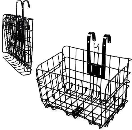 Hamiledyi Folding Bike Basket,Lift-Off Front Bike Basket with Handles Easy Installation Rear Cargo Rack - Rust Proof Bicycle Bag for Mountain Bike Accessories