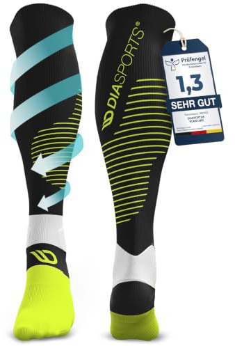 RUNSTARS Kompressionssocken für Sport, Laufen, Marathon und Triathlon I Premium Laufsocken mit gleichmäßiger Kompression und verstärkter Ferse I Kompressionsstrümpfe Herren & Damen