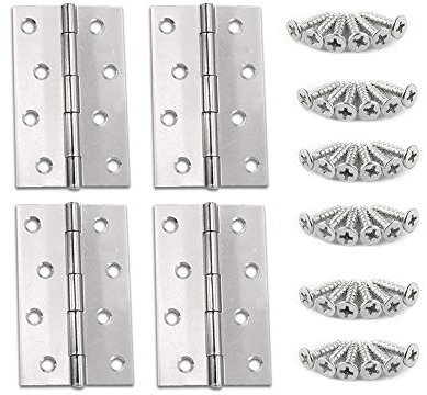 YOFASEN Cerniere acciaio inox - Cerniera per Porte Cerniera per Finestra o Armadio Cerniera per Mobili Pieghevole Butt Cerniere con Viti M3.5 * 16mm, Argento, 4 pollici(88 * 60 * 1.2mm) - 4pcs