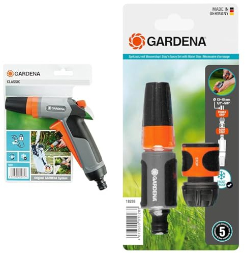 Gardena Classic Reinigungsspritze: Wasserspritze zum Reinigen und Sprühen & Spritz-Satz für 13 mm - und 15 mm -Schläuche: Reinigungsspritzen-Set mit Aquastop für einen schnellen Anschlusswechsel