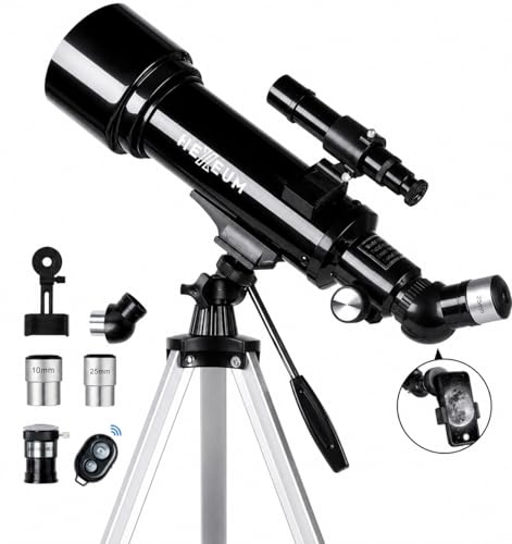 Koolpte Telescope 70mm Aperture 500mm - for Kids & Adults Astronomical Refracting Telescopes AZ Mount Fully Multi-Coated Optics, with Diagonal Mirror Phone Adapter, Carrying Bag, Wireless Remote Black