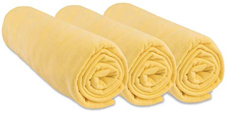 Juego de 3 sábanas bajeras 70 x 140 cm para cuna 100 % algodón Jersey amarillo paja extensible y transpirable sueño sano Marca Easy Dort Oeko-Tex Calidad Fabricado en Europa