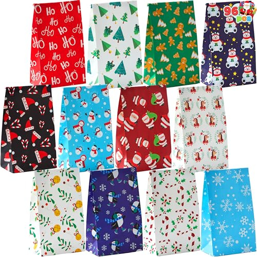 JOYIN 96 Stück Geschenktüten mit 12 Designs für Weihnachtsparty-Zubehör und Leckerli-Taschen