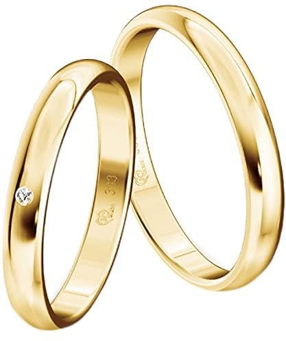 JC Trauringe Gelbgold 333 Paarpreis Eheringe Gold I Verlobungsringe Gold breit 3,0 mm I Partnerringe mit Gravur in edler Schatulle I 2 Hochzeitsringe Herrenring & Damenring mit Stein