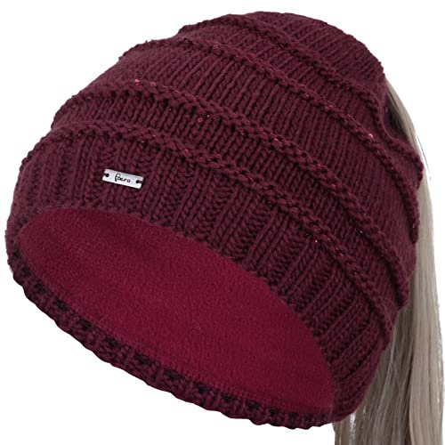 Faera Damen Wintermütze Zopfmütze Zopfloch Loch Zopf Beanie Mütze Strickmütze 72