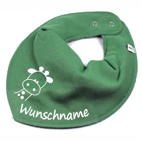 HALSTUCH mit Namen oder Text personalisiert für Baby oder Kind aus Baumwolle in Einheitsgröße Giraffe khaki