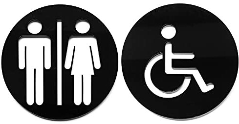 Plaque de porte WC Mixte - Handicape Panneau de Toilette Plaque de Salle de Bain Méthacrylate 3 mm Lot de 2