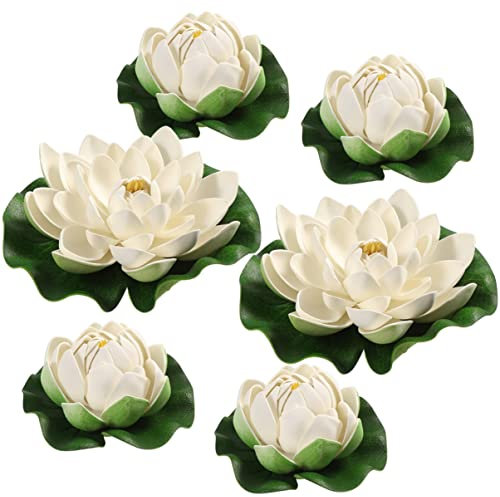 MAGICLULU 6stücke Künstliche Teichpflanzen Weiß Lotus-Simulation Schwimmende Blumen Teich Und Aquariendekoration Künstliche Schwimmende Lotusblumen Für Innen Und Außenbereich