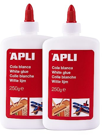 APLI 19658 - Lot de 2 Colles Blanches Liquides 250 g, Sans Solvant, Non Toxiques, Avec Embout de Précision, Pour Papier, Carton, Bois, École et Loisirs Créatifs