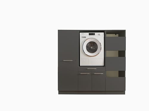 Laundreezy Waschmaschinenschrank, Wäscheschrank und Mehrzweckschrank, Anthrazit - Waschmaschinen-Überbauschrank TÜV-Zertifiziert mit viel Stauraum - 167,5 x 162 x 67,5 cm (B/H/T)