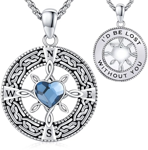 YueYuan kompass halsband för kvinnor 925 sterlingsilver kedja med kompass hänge nautisk kompass smycke presenter till födelsedag jul, Sterlingsilver, Månsten