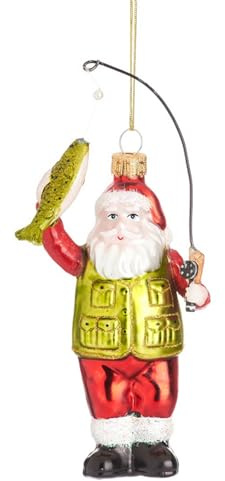 Baumschmuck Santa als Angler - Baumkugel Weihnachtsmann mit Fisch, Weihnachtsdeko, Christbaumkugel, Christbaumschmuck, Weihnachten