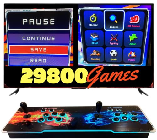 Console d'arcade avec 29800 Jeux rétro Originaux et Jeux 3D, avec LED à Couleur Changeante, système Audio et joysticks ovales