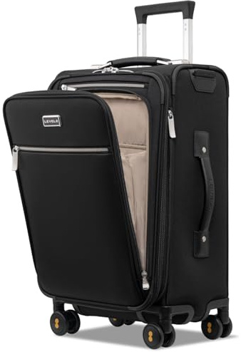 LEVEL8 Koffer Trolley, Rollkoffer Reisekoffer Hartschalen 4 Rollen, Spinner Handgepäck,TSA, Koffer Trolley Groß(58cm, 40-46L,Schwarz) | Reisekoffer mit TSA, 4 Rollen Spinner Handgepäck, Großer Rollkoffer Softcase, Schwarz