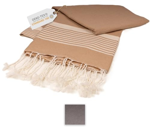 Sandrella | Hamamtuch | Recycelte Baumwolle | Sauna-, Strand-, Dusch-, Bade- & Yogatuch | 170x270cm | Beige/Weiß