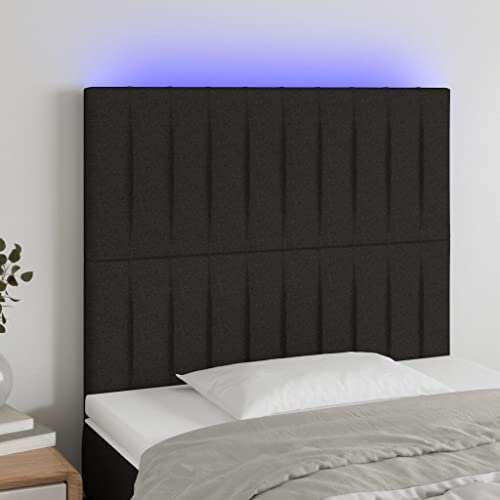 Youuihom Wandkissen Wandpaneele Gepolstert Schlafzimmer-Kopfteil LED Kopfteil Schwarz 100x5x118/128 cm Stoff Geeignet für Wohnzimmer, Schlafzimmer, Gästezimmer