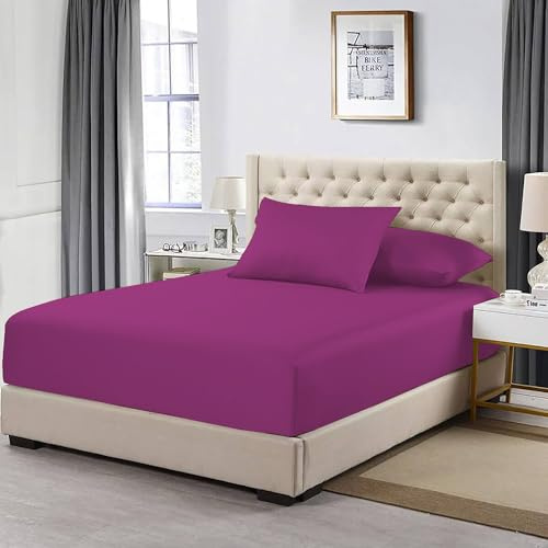 MistyMorning Extra Deep Fitted Sheet 16''/40cm, Egyptian Cotton bed sheets with 200 Thread Count, Soft & Premium quality Bedding & Linen (Purple, King)