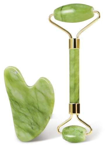 GNALIA Gua Sha und Gesichtsroller Tool, Jade Roller Gesichts- und Nackenmassagegerät Skincare, Gua Sha Beruhigt und Entspannt Die Haut, Skin Care Geschenke zum Valentinstag